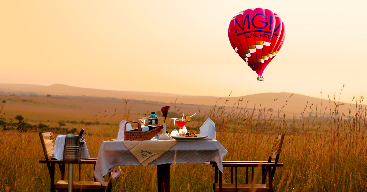 Safari and beach honeymoon combo Kenya luxury camp hot air balloon